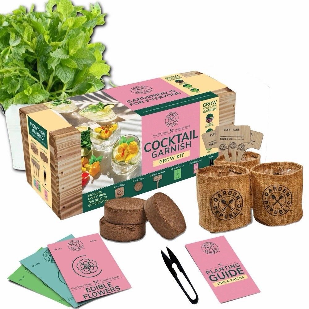 Garden Republic Cocktail Garnish Grow Kit Herb Garden Gift DIY Mixology